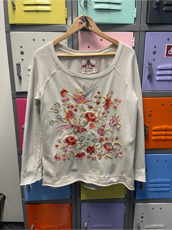 Johnny Was Tops - Johnny Was LA Brielle Embroidered Floral Sweatshirt - Cream, S